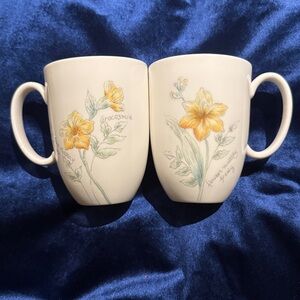 Pair of Lenox Sunflower/Crocosmia Mugs, Artist Sketchbook Collection